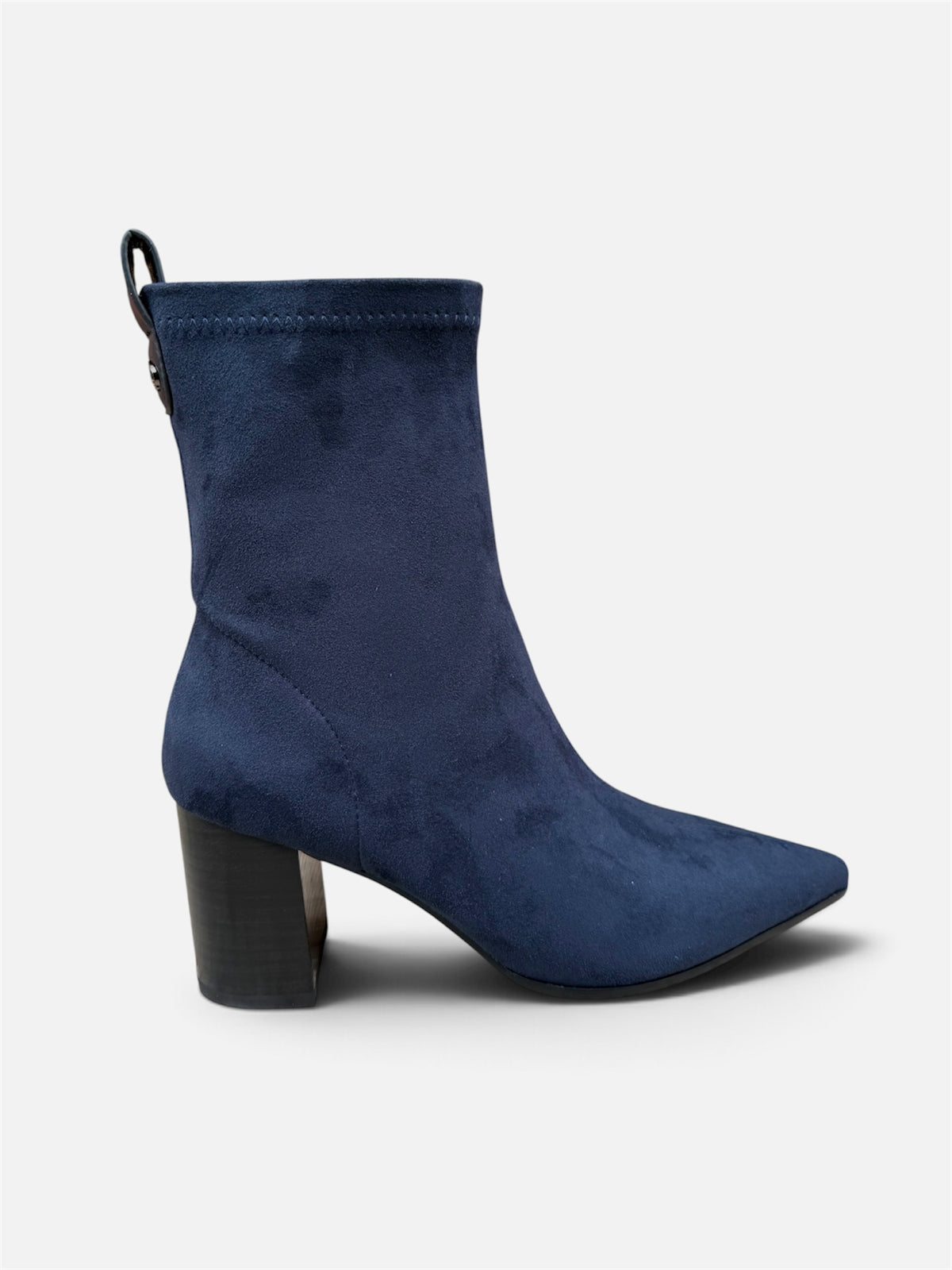 Lodi Ginebra navy suede sock ankle boot – side view