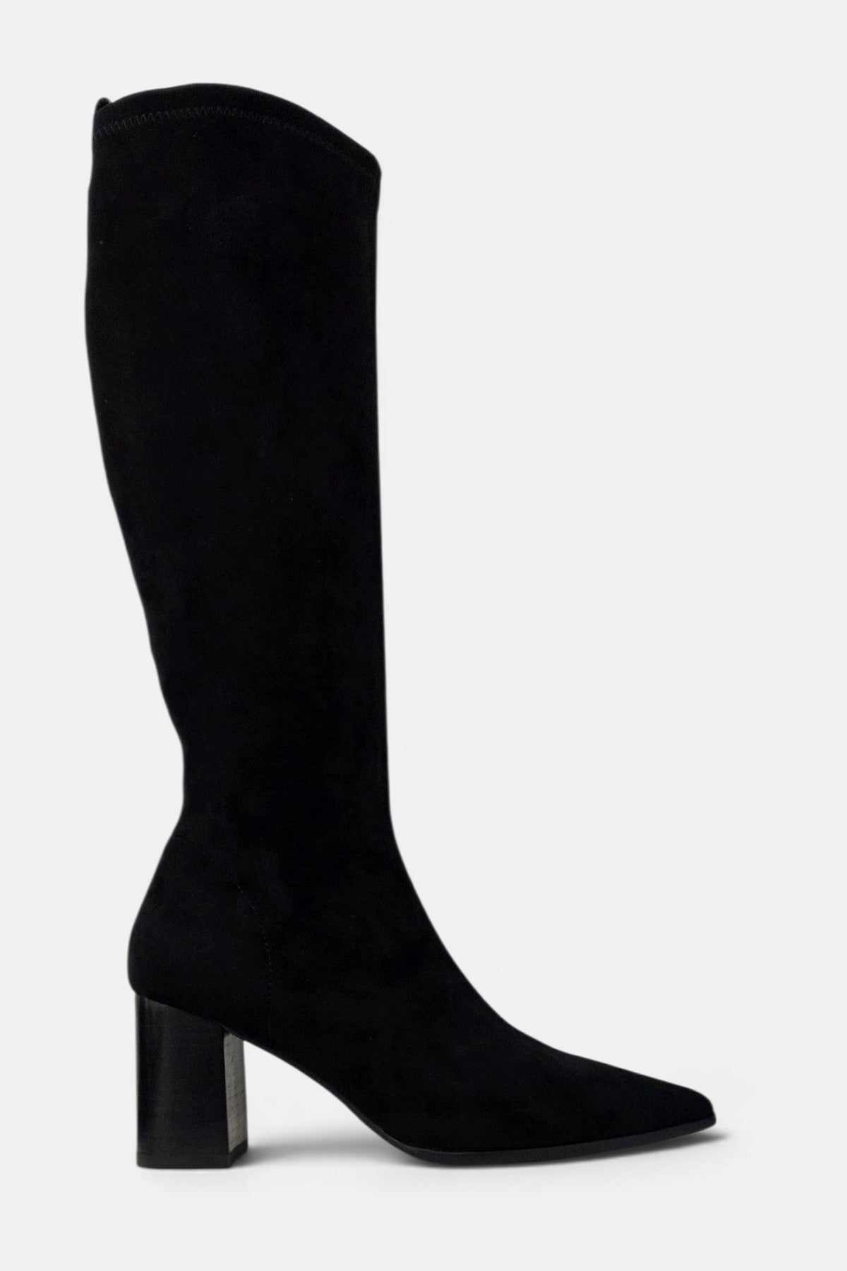 Lodi Gladis black suede knee-high boot – angled side view