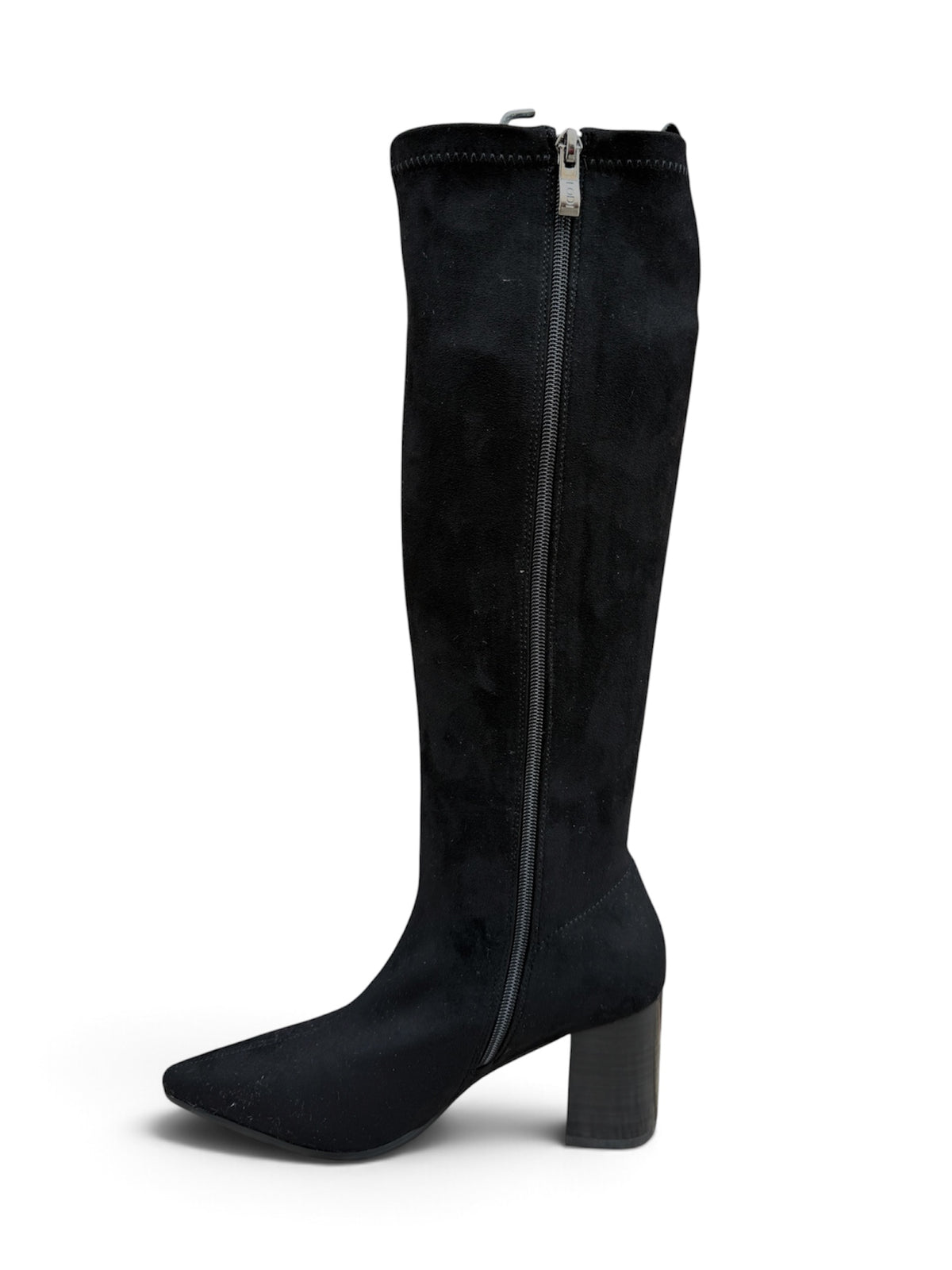     Lodi Gladis black suede knee-high boot zip side view