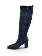 Lodi Gladis navy suede knee-high sock boot – side zip view