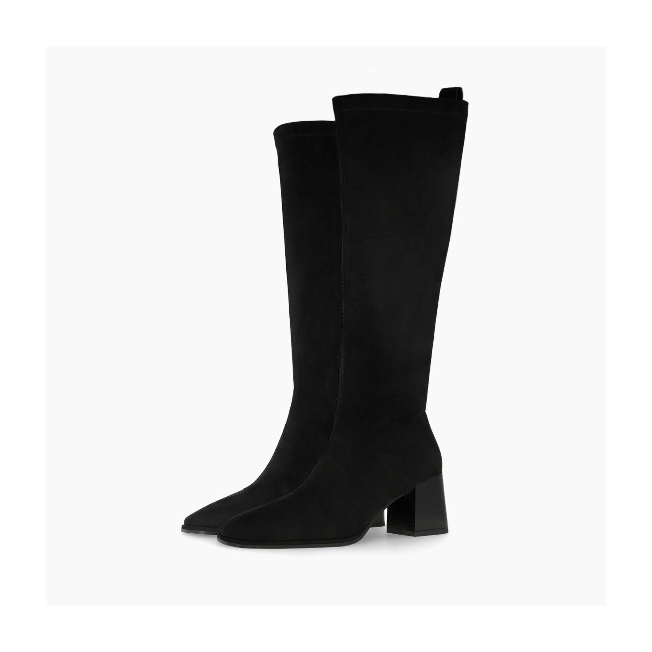 Lodi Halbor knee-high suede boots in black, full side view.