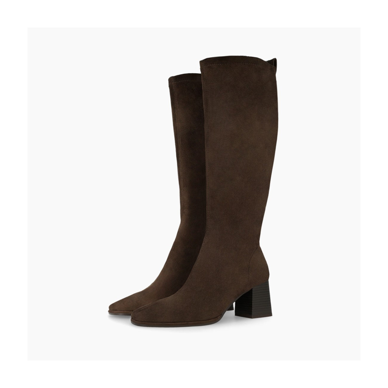 Lodi Halbor knee-high suede boot in chocolate brown, side view.