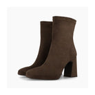 Brown suede Laira ankle boots with high black heel 