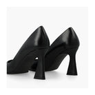 Rear view of Lodi Roa black leather court shoes showing sculpted heels