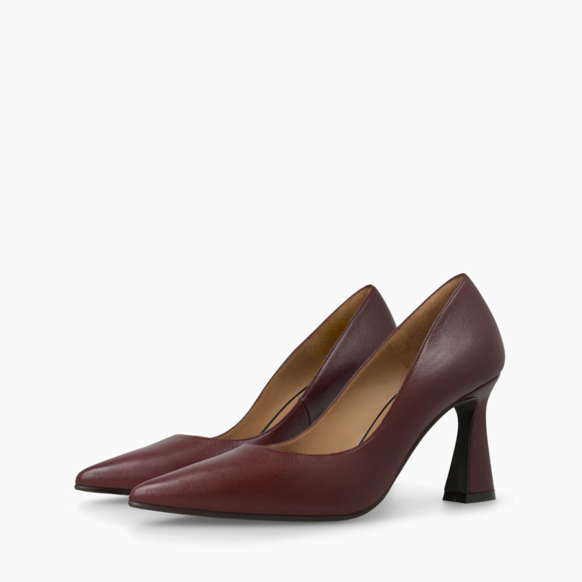 Lodi Roa burgundy leather pointed toe court shoes with geometric heels
