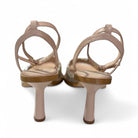 Rear view of Lodi Werune sandals showing blush ankle straps and tapered mid heels