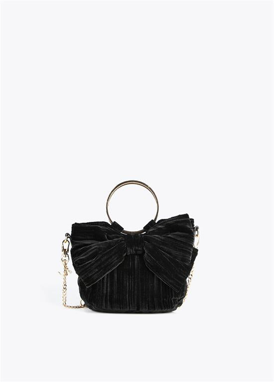 Lola Casademunt Black Pleated Velvet Bow Handbag