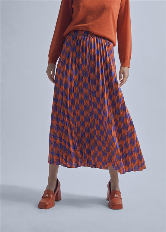 Lola Casademunt Purple/Orange Pleated Midi Skirt