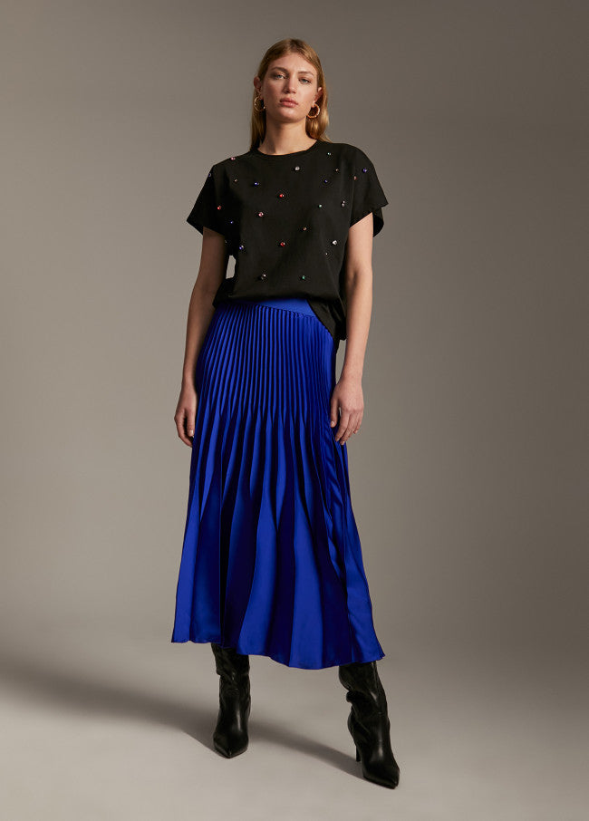 Lola Casademunt Lola Pleated Midi Skirt In Sapphire Blue