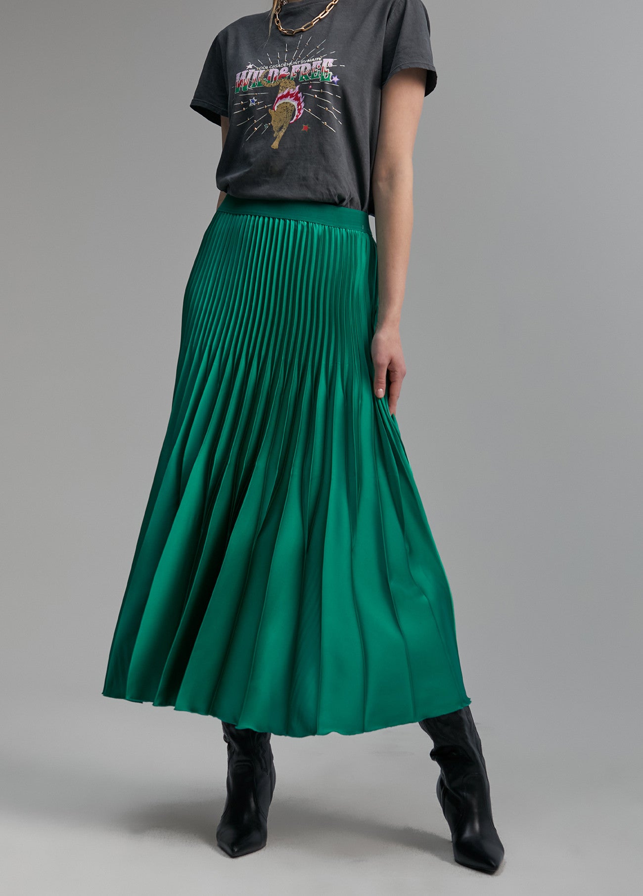 Lola Casademunt Lola Green Pleated Midi Skirt