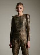 Lola Casademunt Gold Puff Sleeve Textured Long Sleeve Top