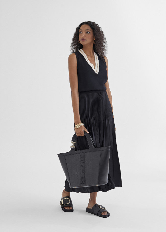 Lola Casademunt Black Pleated Midi Skirt