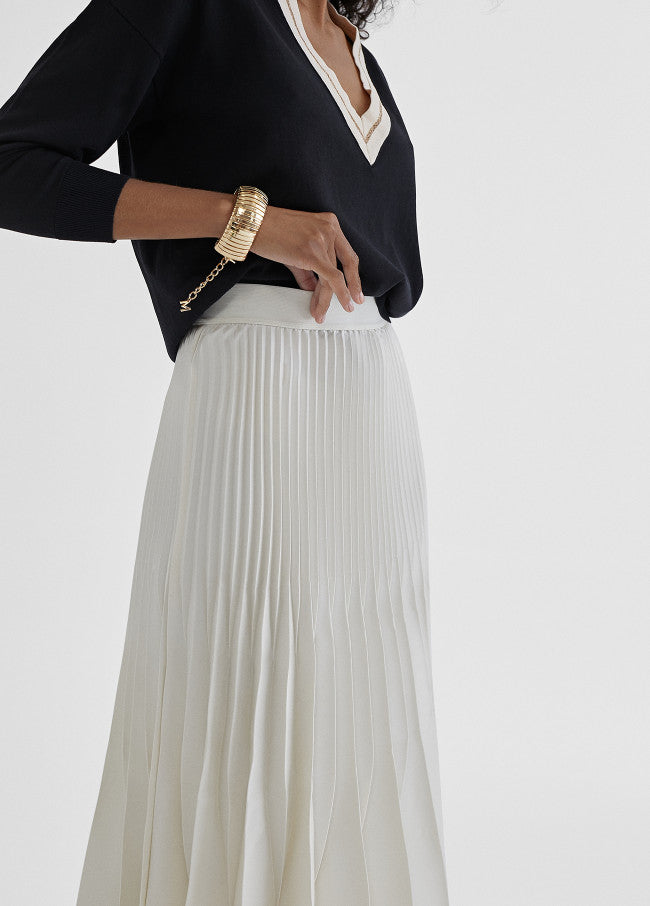 Lola Casademunt Pleated Cream Midi Skirt