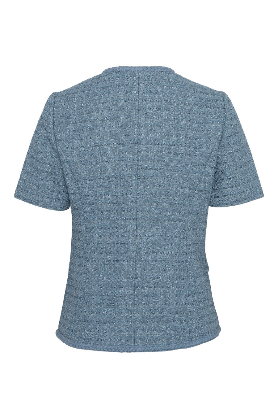 Back view of Love Lolina Abbot tweed top with short sleeves