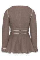 Back view of Love Lolina Ellie textured taupe party top with zip detail