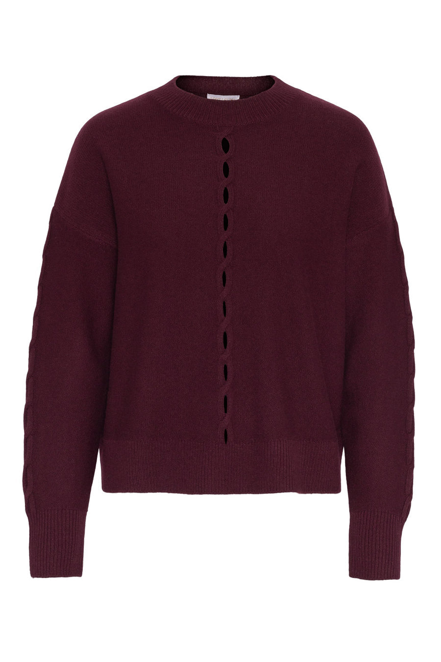 Love Lolina Marcia burgundy merino wool jumper with keyhole front