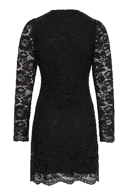 Love Lolina Riley lace mini dress in black with sheer long sleeves and scalloped hem