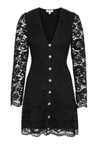 Love Lolina Riley black lace mini dress with pearl buttons and V neckline