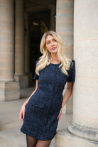 Love Lolina Stassie navy designer inspired tweed mini dress with fitted waist 