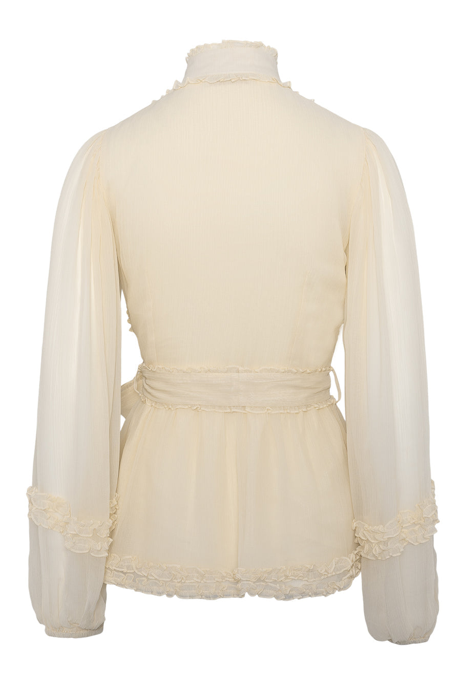 Love Lolina Violetta cream blouse with tie belt and sheer sleeve - from rear