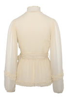 Love Lolina Violetta cream blouse with tie belt and sheer sleeve - from rear
