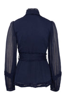 Love Lolina Violetta navy blouse with belt and sheer sleeves – rear