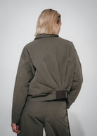 Luje Blaze khaki bomber jacket back pleat detail