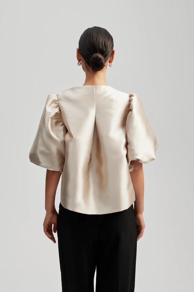 Malina Puff Sleeve Top Beige From The back