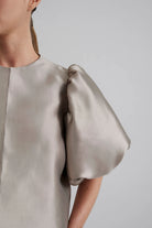 Malina Cleo Blouse With Poufy Balloon Sleeves In Grey Satin