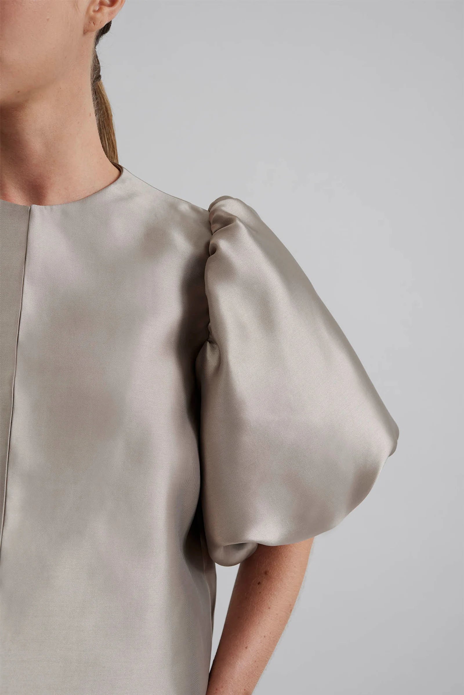 Malina Cleo Blouse With Poufy Balloon Sleeves In Grey Satin