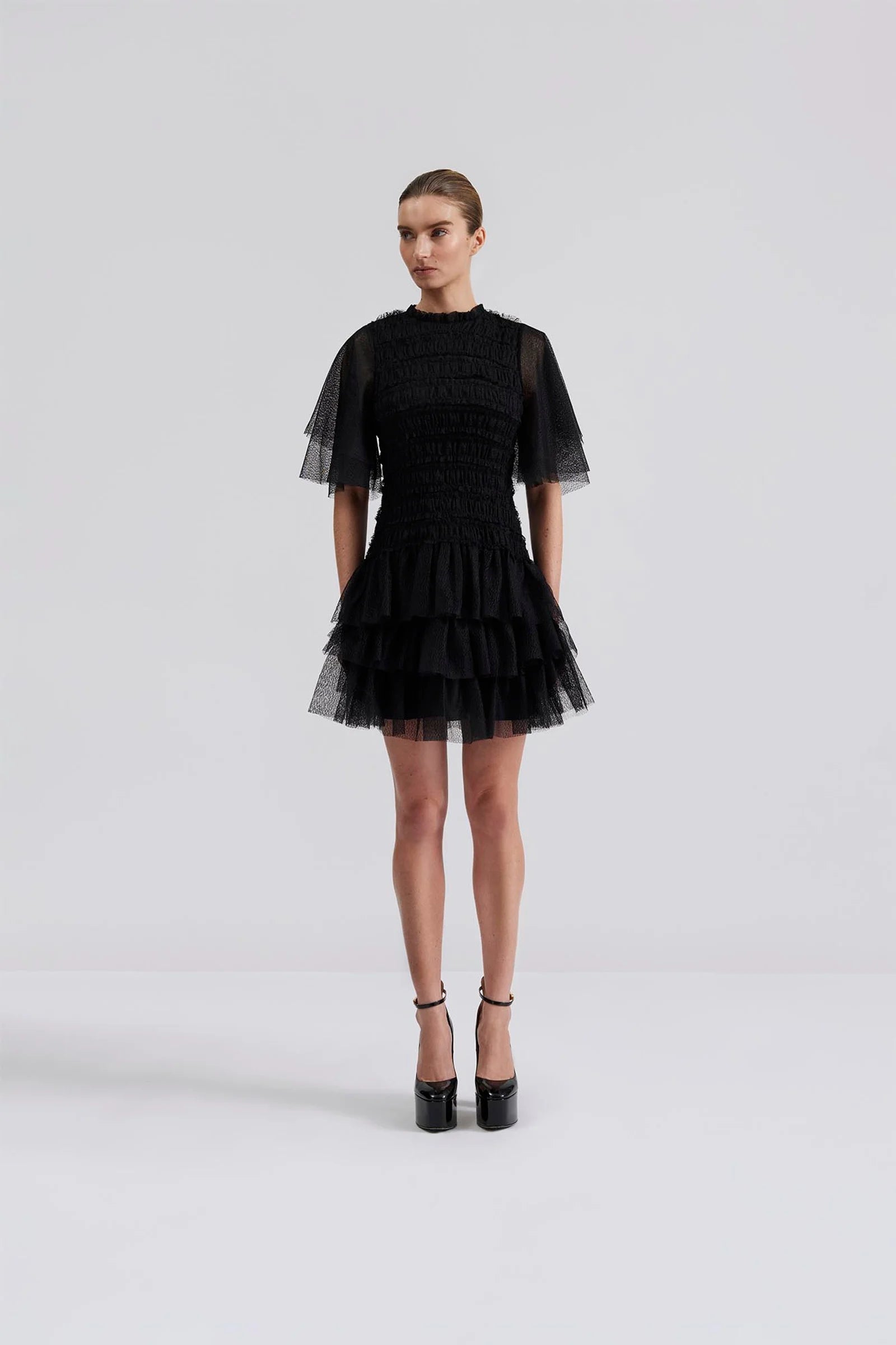 Malina Minnie Black Short Sleeve Lace Mini Dress