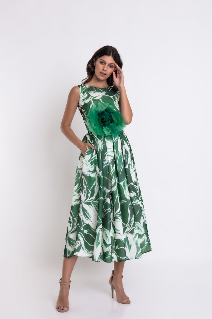 Matilde Cano Bernie Green Floral Print Occasion Dress