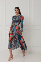 Matilde Cano Abstract Print High Neck Midi Dress