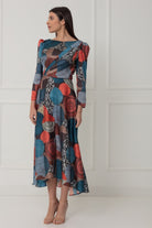 Matilde Cano Abstract Print Satin Midi Dress