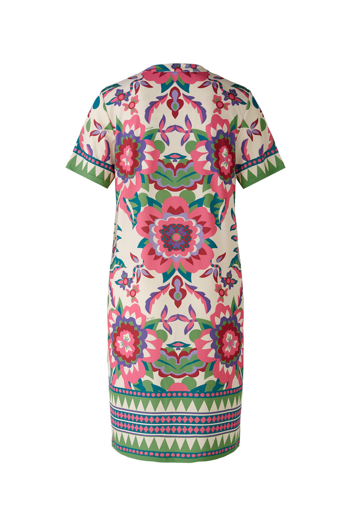 Miss Lagotte Green/Pink Ethnic Floral Print Tunic Dress From Back