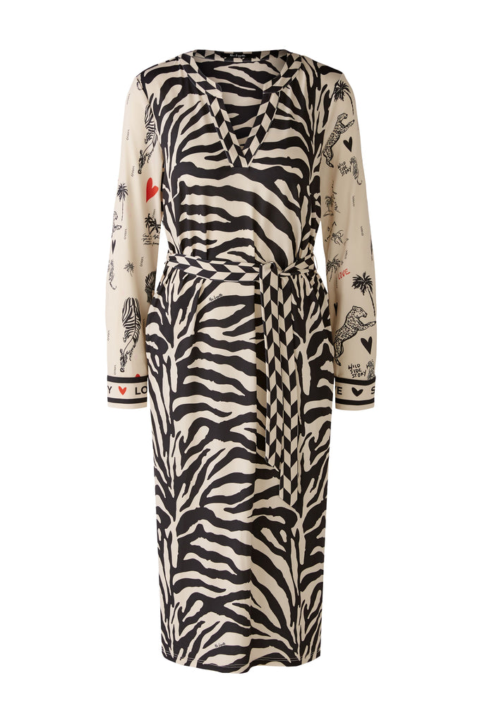 Miss Lagotte Zebra Print Long Sleeve Belted Dress