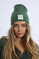 Molly Bracken ribbed knit beanie hat in Khaki green 