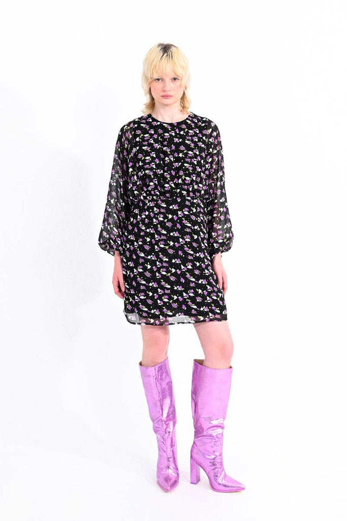 Molly Bracken Black/Purple Abstract Floral Print Mini Dress