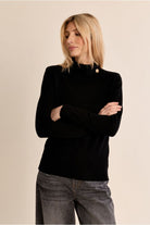 Molly Bracken black fine knit long sleeve jumper on model