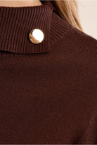 Molly Bracken brown jumper gold-tone shoulder button detail close-up