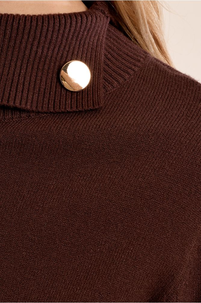 Molly Bracken brown jumper gold-tone shoulder button detail close-up