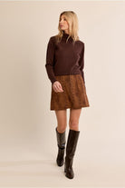 Molly Bracken chocolate brown fine knit jumper on model