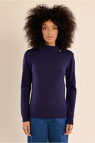 Molly Bracken deep purple high neck fine knit jumper front view