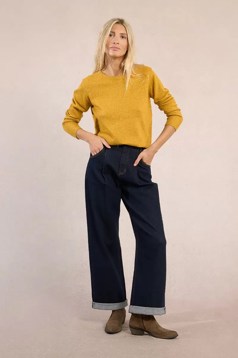 Molly Bracken mustard sparkle knit jumper, front view