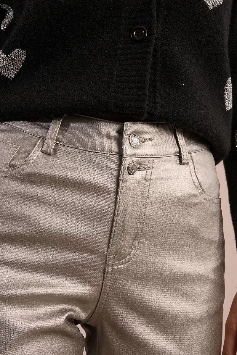 Close up of Molly Bracken women’s silver high-waist jeans
