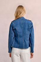 Molly Bracken Military Style Denim Jacket From Back 