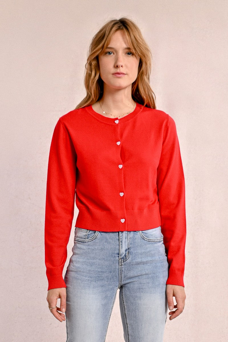 Molly Bracken Red Heart Button Cardigan