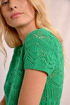 Molly Bracken Green Crochet Knit Jumper With Short Sleeves