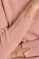 Molly Bracken pink knit jumper pearl beaded cuff detail close-up