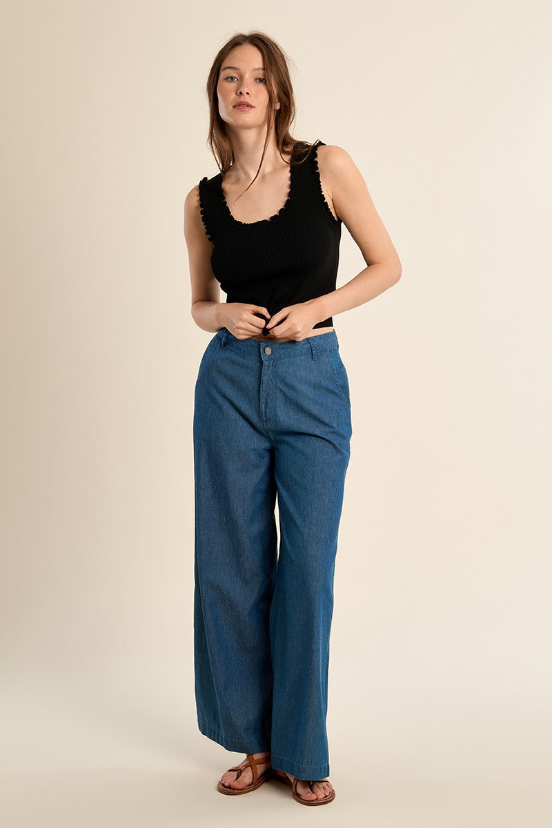 Molly Bracken black ribbed tank top back view slim fit